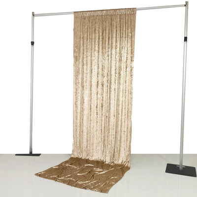 Beige Crushed Velvet Backdrop Curtain â€“ 5ft x 12ft Event Drape with Rod Pocket, Privacy Panel for Photo Booths & Events
