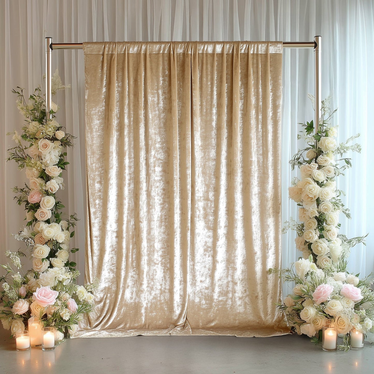 Beige Crushed Velvet Backdrop Curtain â€“ 5ft x 12ft Event Drape with Rod Pocket, Privacy Panel for Photo Booths & Events