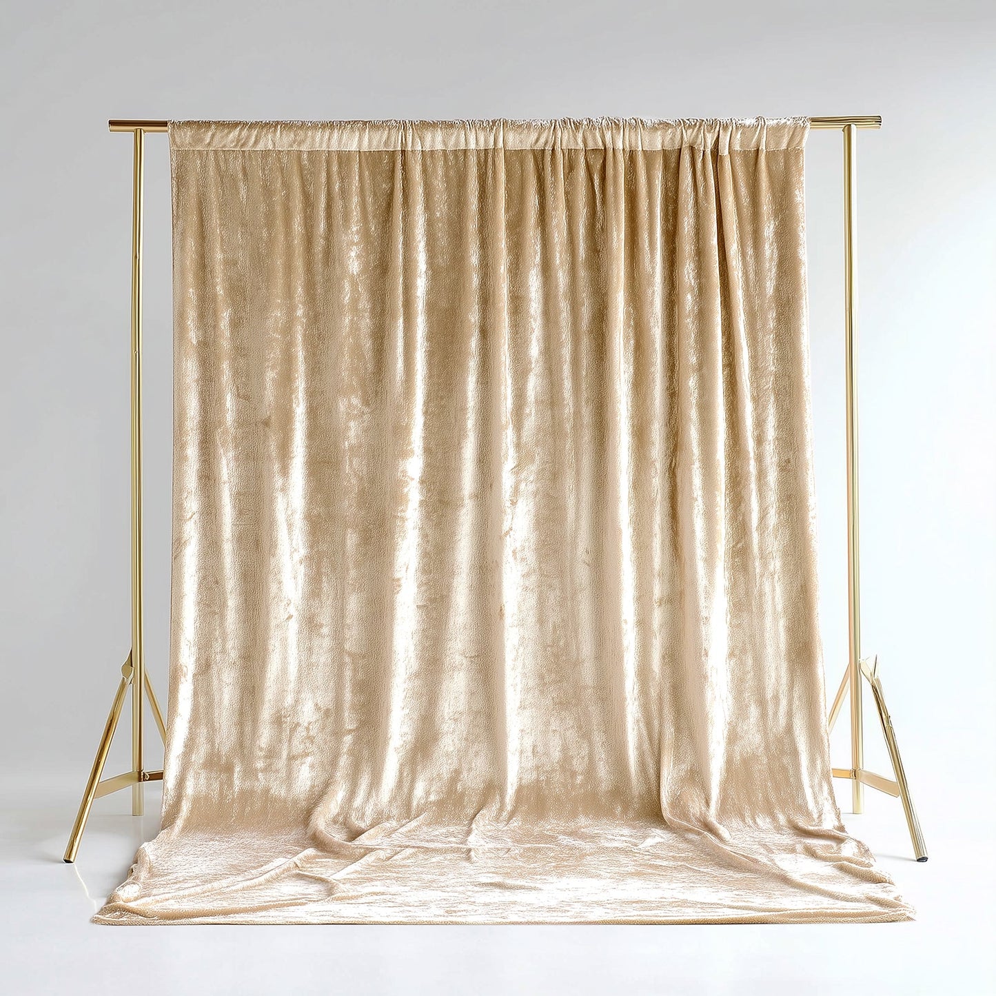 Beige Crushed Velvet Backdrop Curtain â€“ 5ft x 12ft Event Drape with Rod Pocket, Privacy Panel for Photo Booths & Events