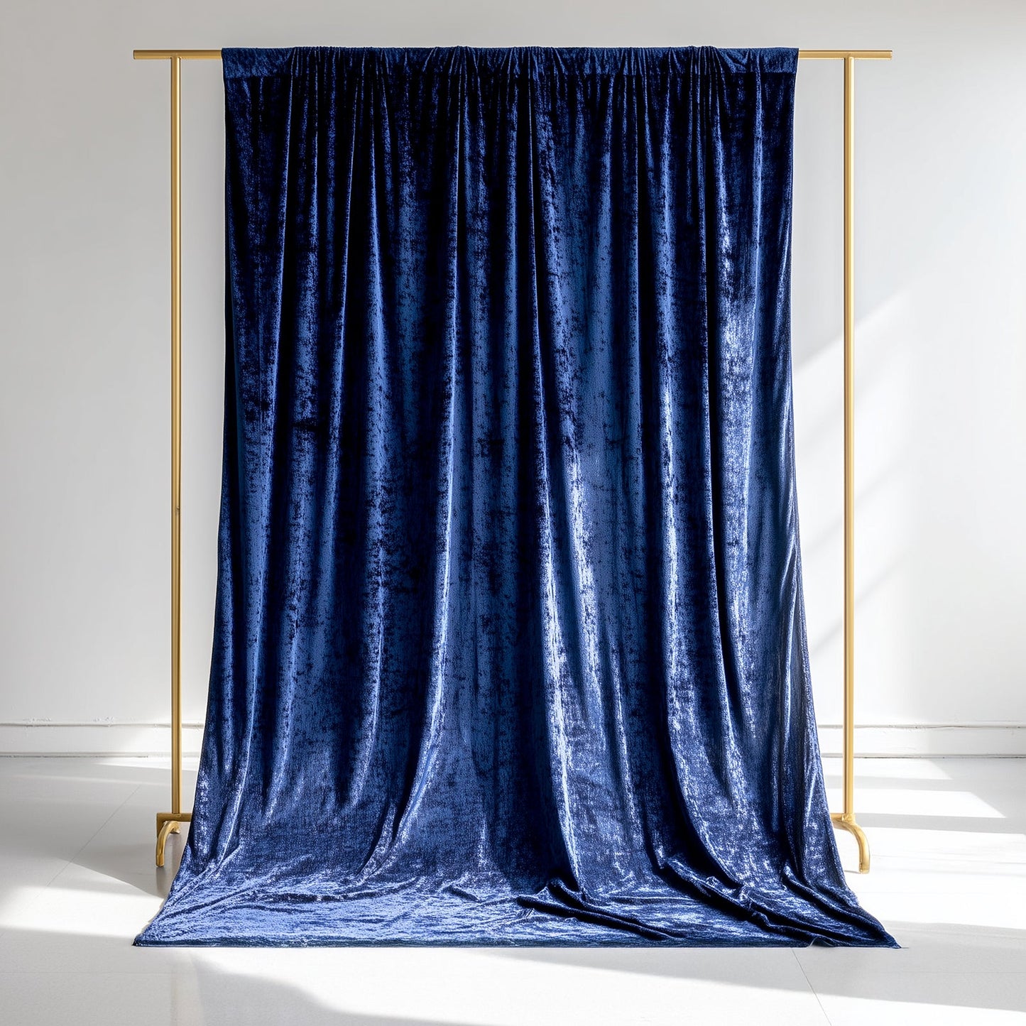 Navy Blue Crushed Velvet Backdrop Curtain â€“ 5ft x 12ft Event Drape with Rod Pocket, Privacy Panel for Photo Booths & Events