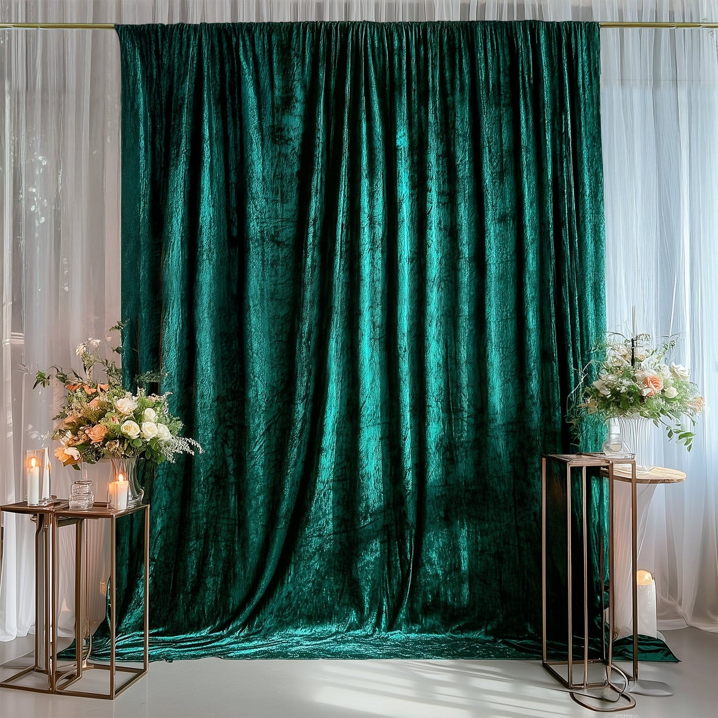 Hunter Emerald Green Crushed Velvet Backdrop Curtain â€“ 5ft x 14ft Event Drape with Rod Pocket, Privacy Panel for Photo Booths & Events