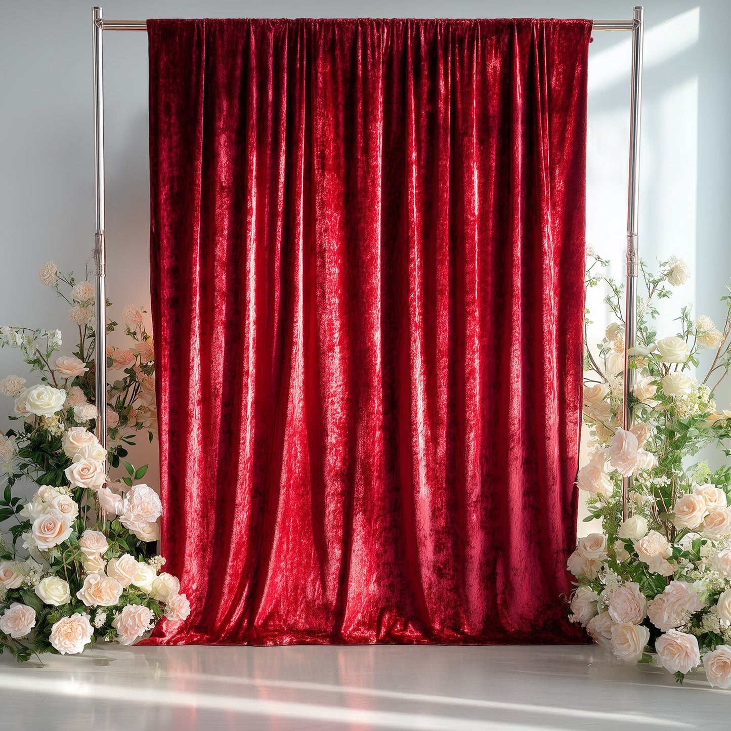 Red Crushed Velvet Backdrop Curtain â€“ 5ft x 14ft Event Drape with Rod Pocket, Privacy Panel for Photo Booths & Events
