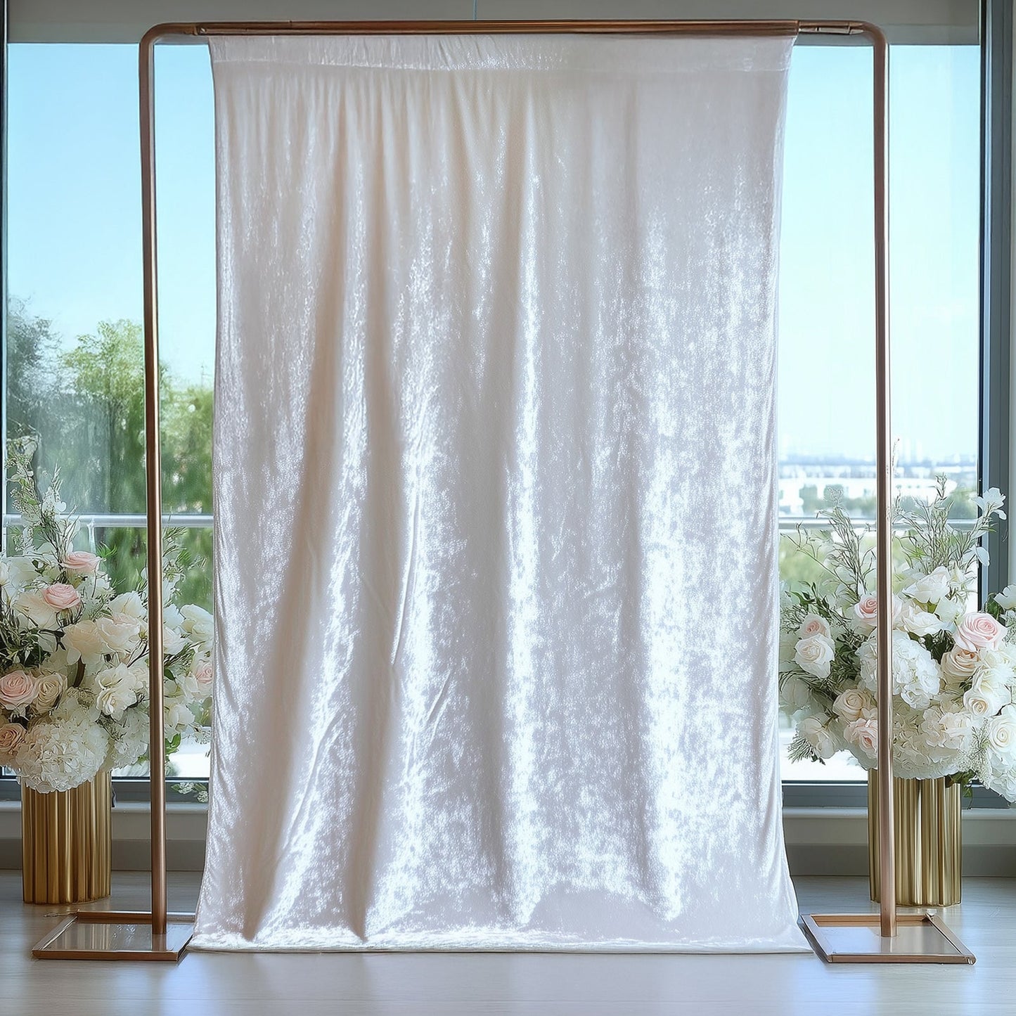 White Crushed Velvet Backdrop Curtain â€“ 5ft x 14ft Event Drape with Rod Pocket, Privacy Panel for Photo Booths & Events