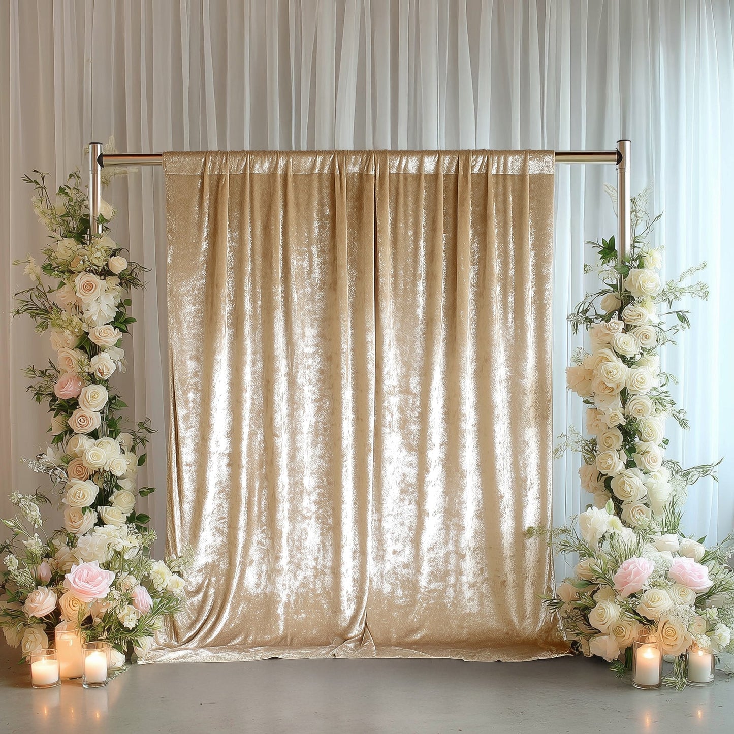 Beige Crushed Velvet Backdrop Curtain â€“ 8ft x 8ft Event Drape with Rod Pocket, Privacy Panel for Photo Booths & Events