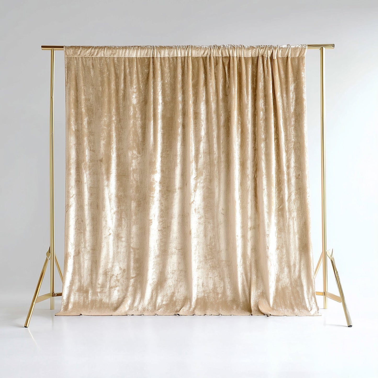 Beige Crushed Velvet Backdrop Curtain â€“ 8ft x 8ft Event Drape with Rod Pocket, Privacy Panel for Photo Booths & Events
