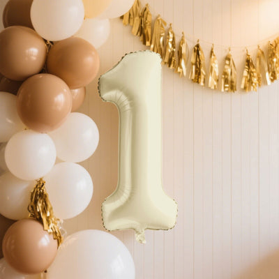 Matte Cream Number Balloons 0-9 â€“ 35" Large Mylar Foil Balloons, Air or Helium Fill