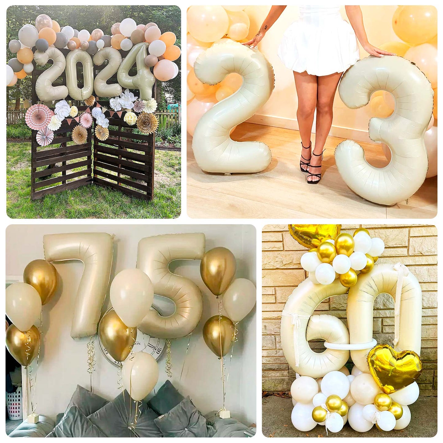 Matte Cream Number Balloons 0-9 â€“ 35" Large Mylar Foil Balloons, Air or Helium Fill