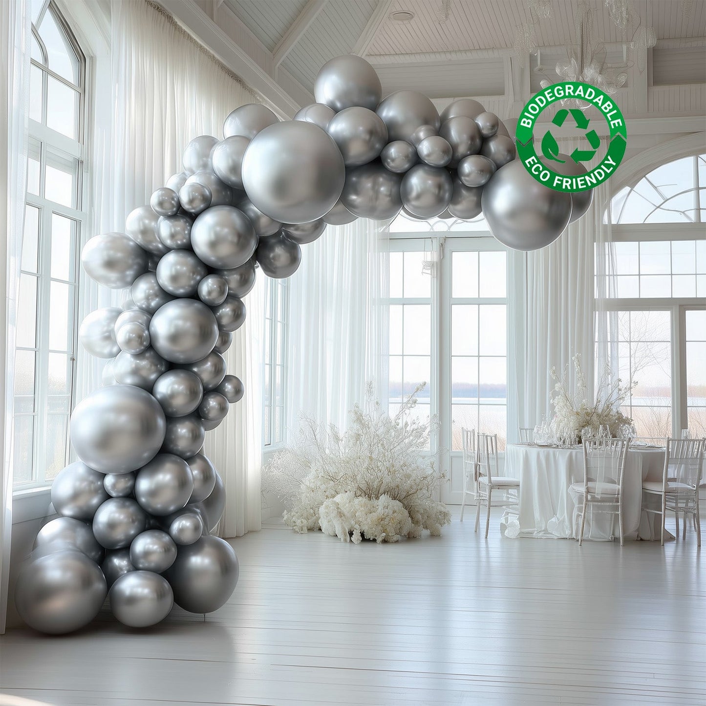 Set of 110 Silver Balloon Garland Kit â€“ Biodegradable Extra Strong Latex Balloons for Party Arch DÃ©cor