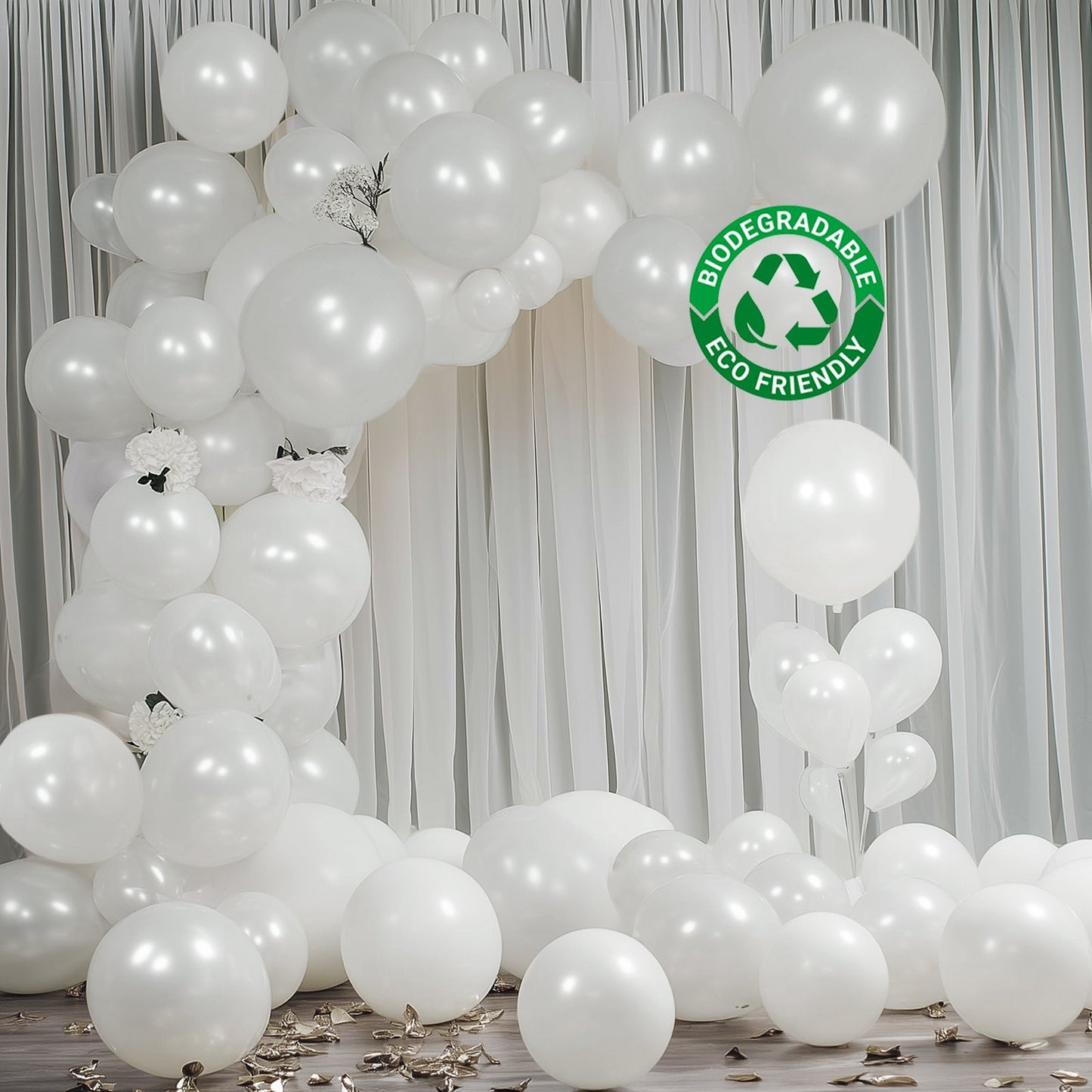 Set of 110 Pearl White Balloon Garland Kit â€“ Biodegradable Extra Strong Latex Balloons for Party Arch DÃ©cor