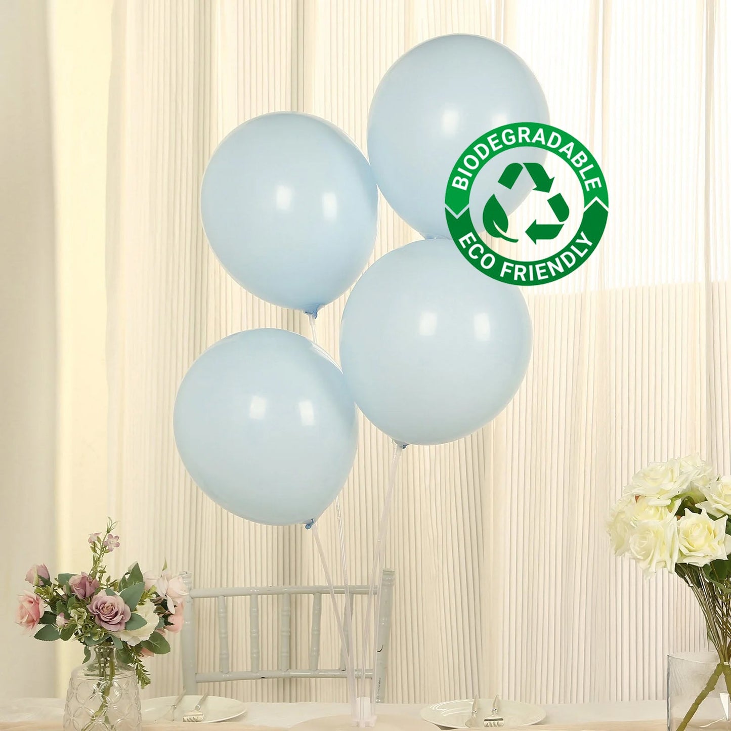 50 Pack Matte Pastel Ice Blue Biodegradable Balloons 12", Round Eco-friendly Thick Latex Party Balloons