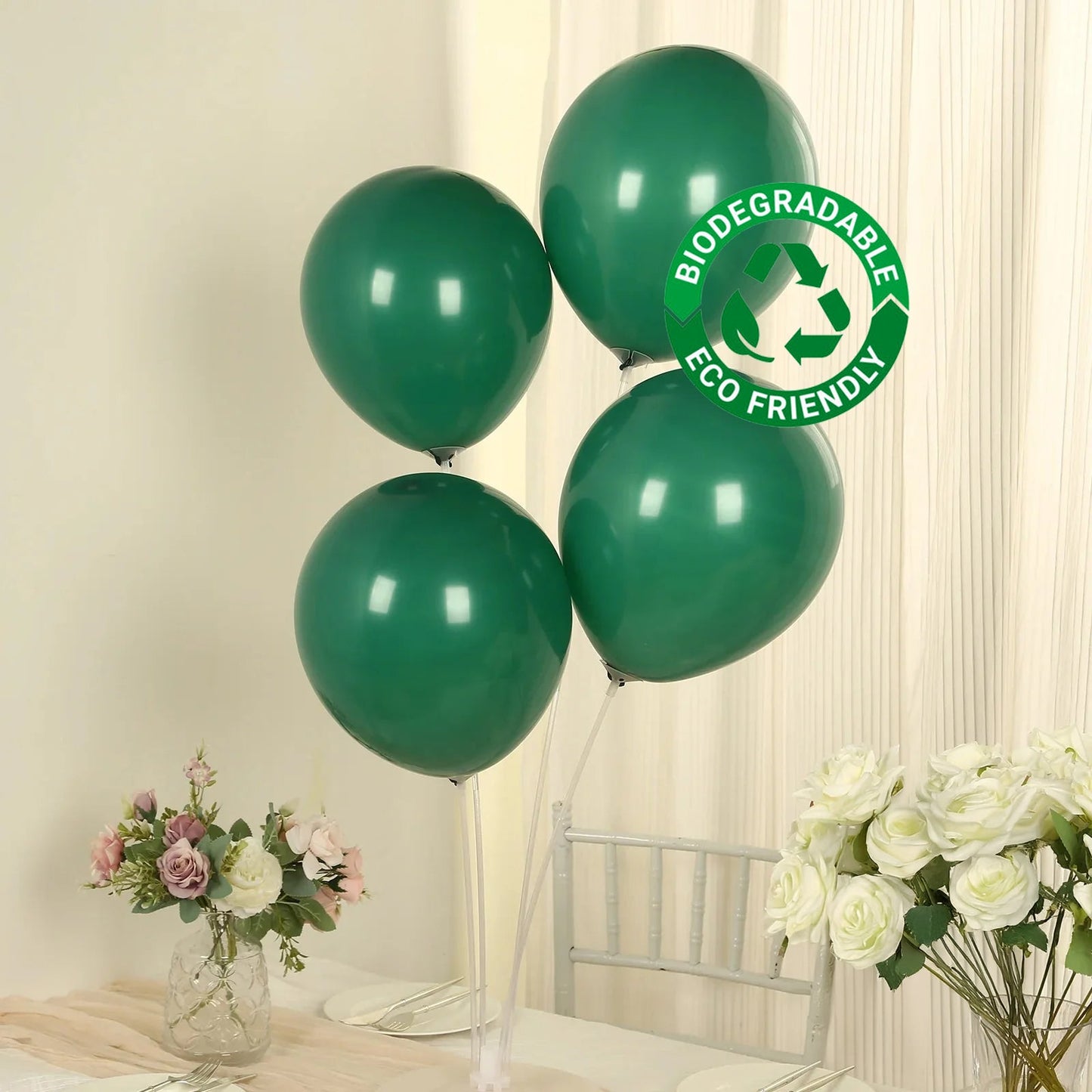 50 Pack Matte Pastel Hunter Emerald Green Biodegradable Balloons 12", Round Eco-friendly Thick Latex Party Balloons