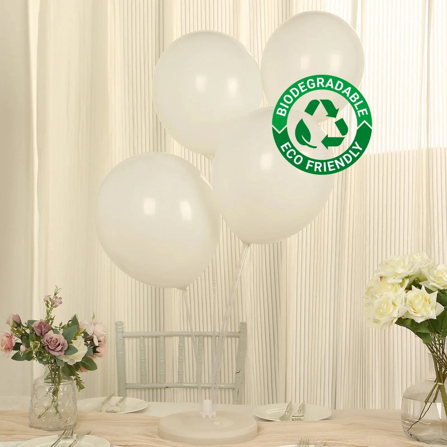 50 Pack Matte Pastel Off White Biodegradable Balloons 12", Round Eco-friendly Thick Latex Party Balloons