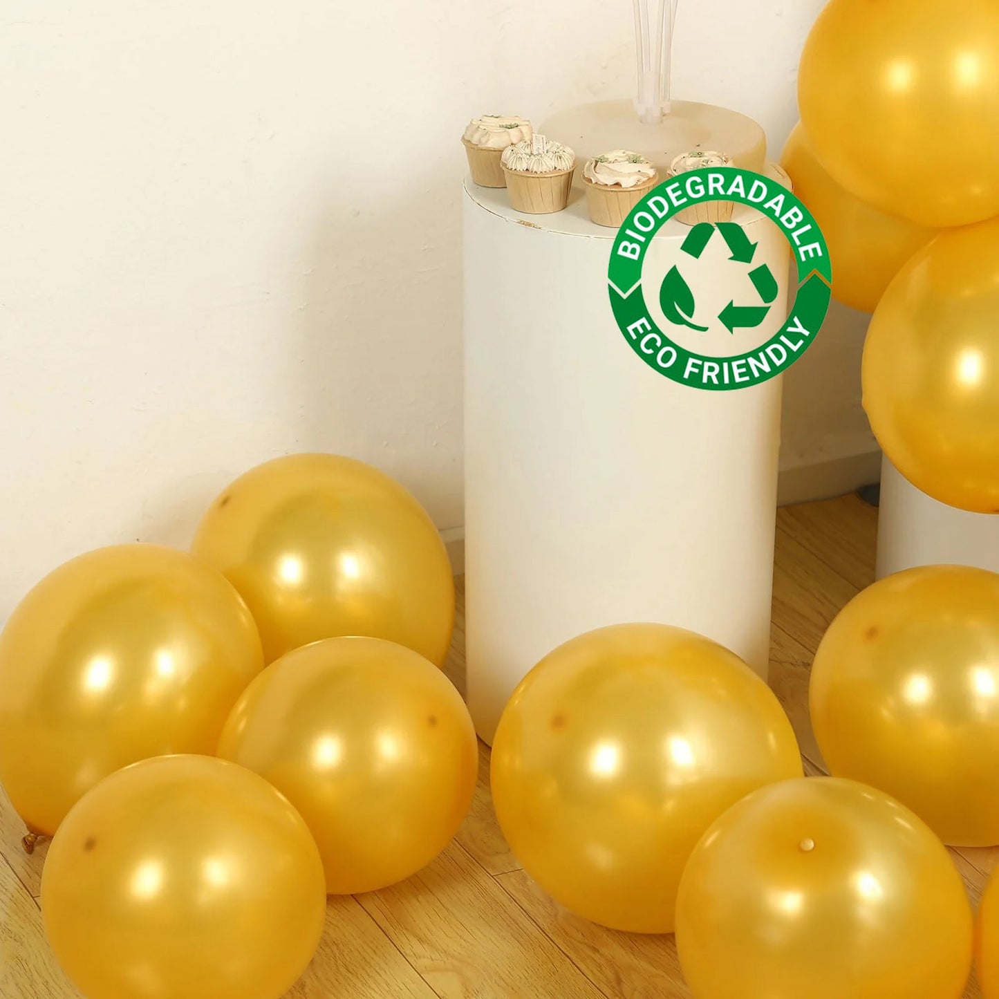 50 Pack Gold Biodegradable Balloons, 12" Thickened Extra Strong Eco-friendly Latex Helium Party Balloons