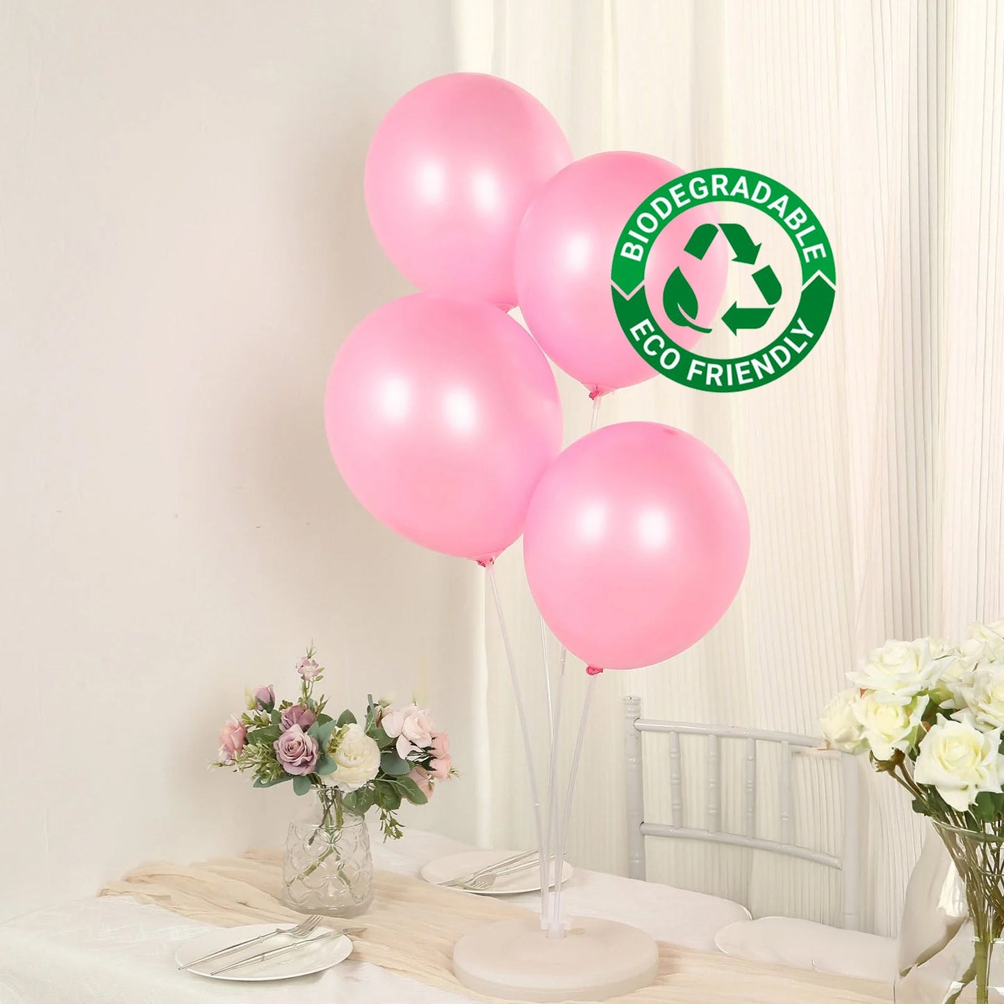 50 Pack Pink Biodegradable Balloons, 12" Thickened Extra Strong Eco-friendly Latex Helium Party Balloons