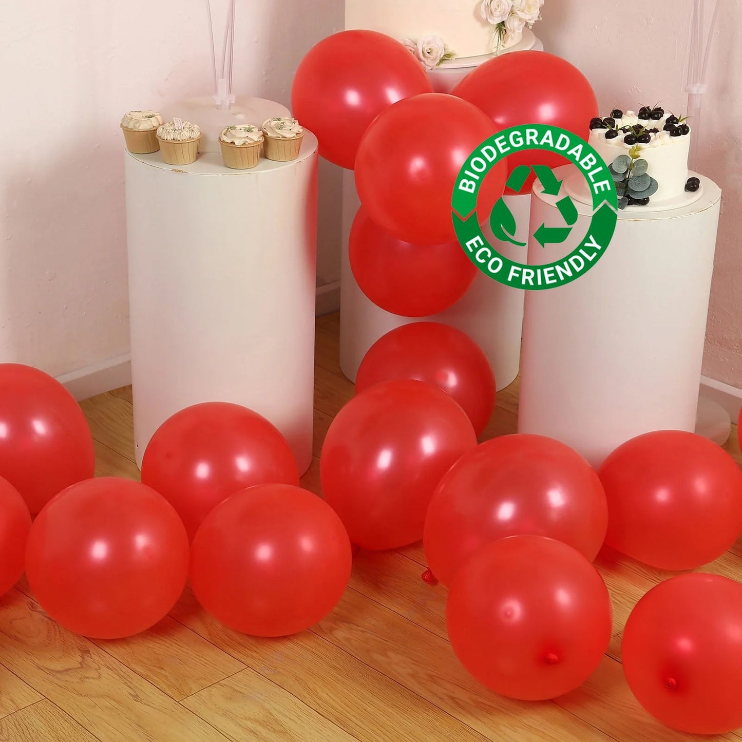 50 Pack Red Biodegradable Balloons, 12" Thickened Extra Strong Eco-friendly Latex Helium Party Balloons