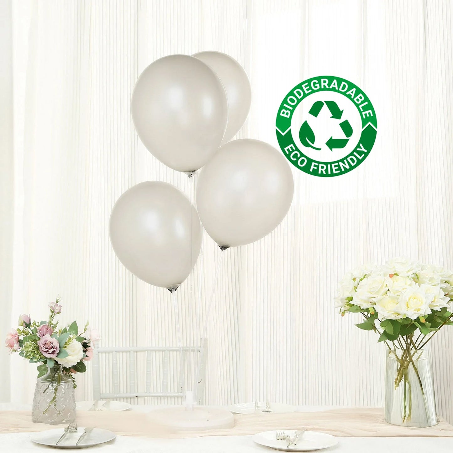 50 Pack Silver Biodegradable Balloons, 12" Thickened Extra Strong Eco-friendly Latex Helium Party Balloons