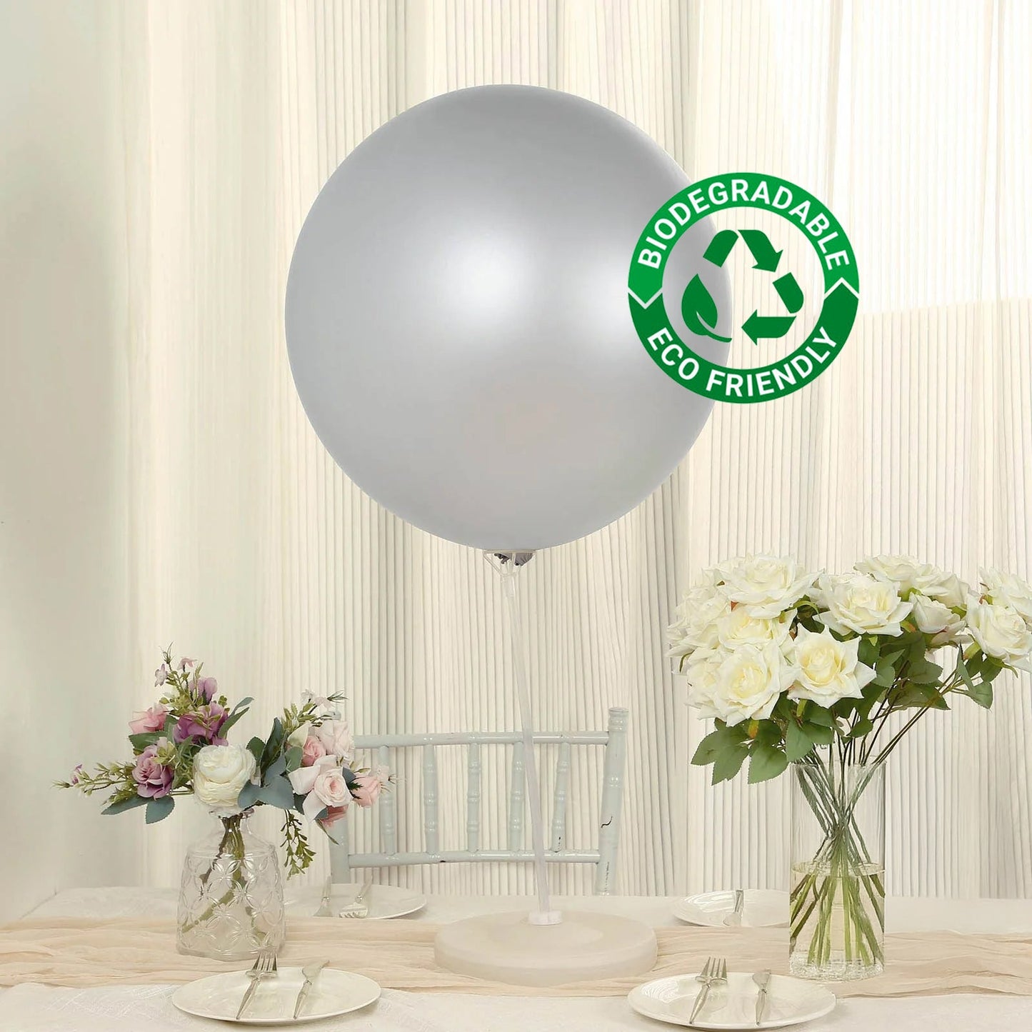 5 Pack Large Silver Biodegradable Balloons, 36" Thickened Extra Strong Eco-friendly Latex Helium Party Balloons