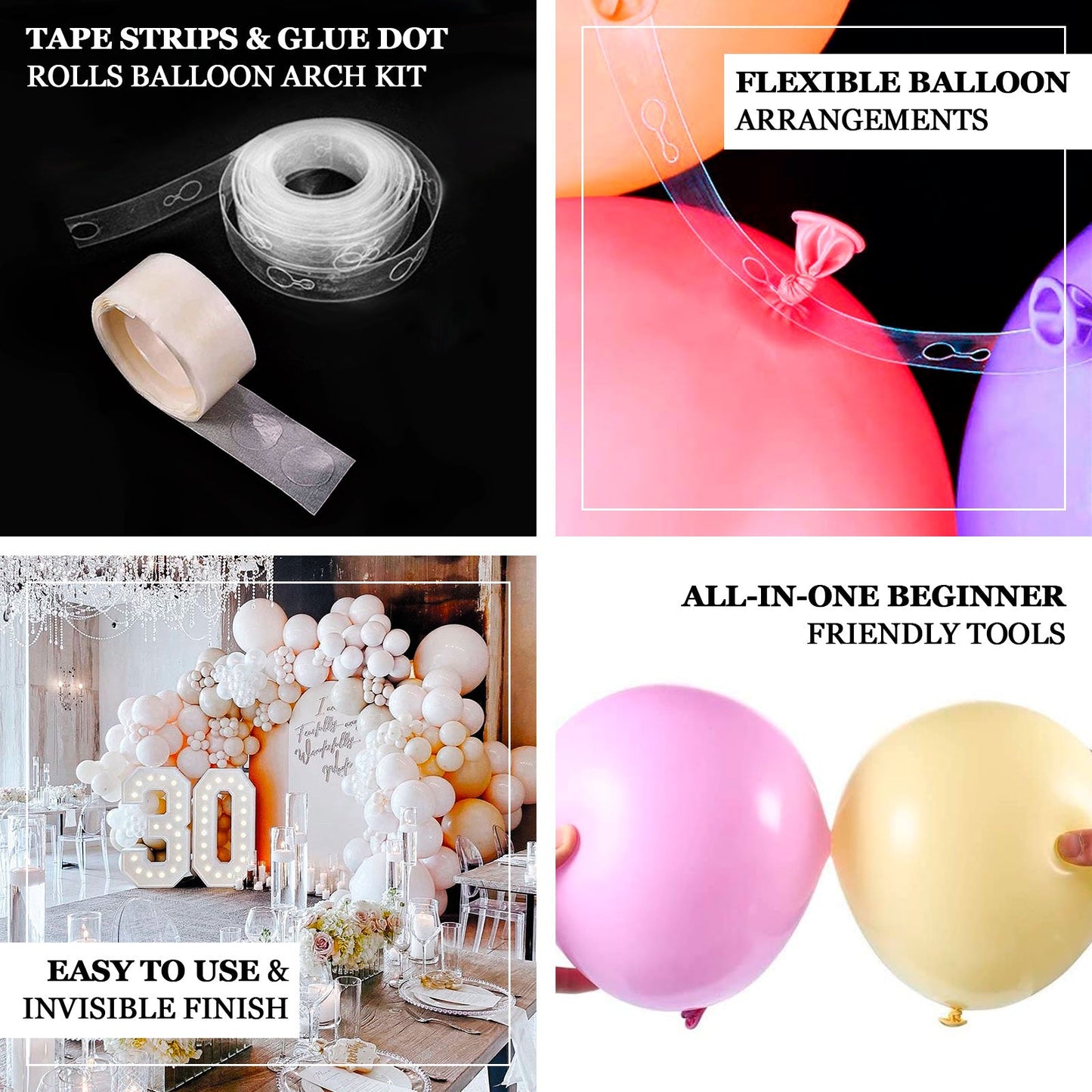 Balloon Arch Kit for Party Decorations â€“ Clear Balloon Tape Strips & Glue Dot Rolls â€“ 10 Rolls Each, 160ft Tape, 1000 Dots