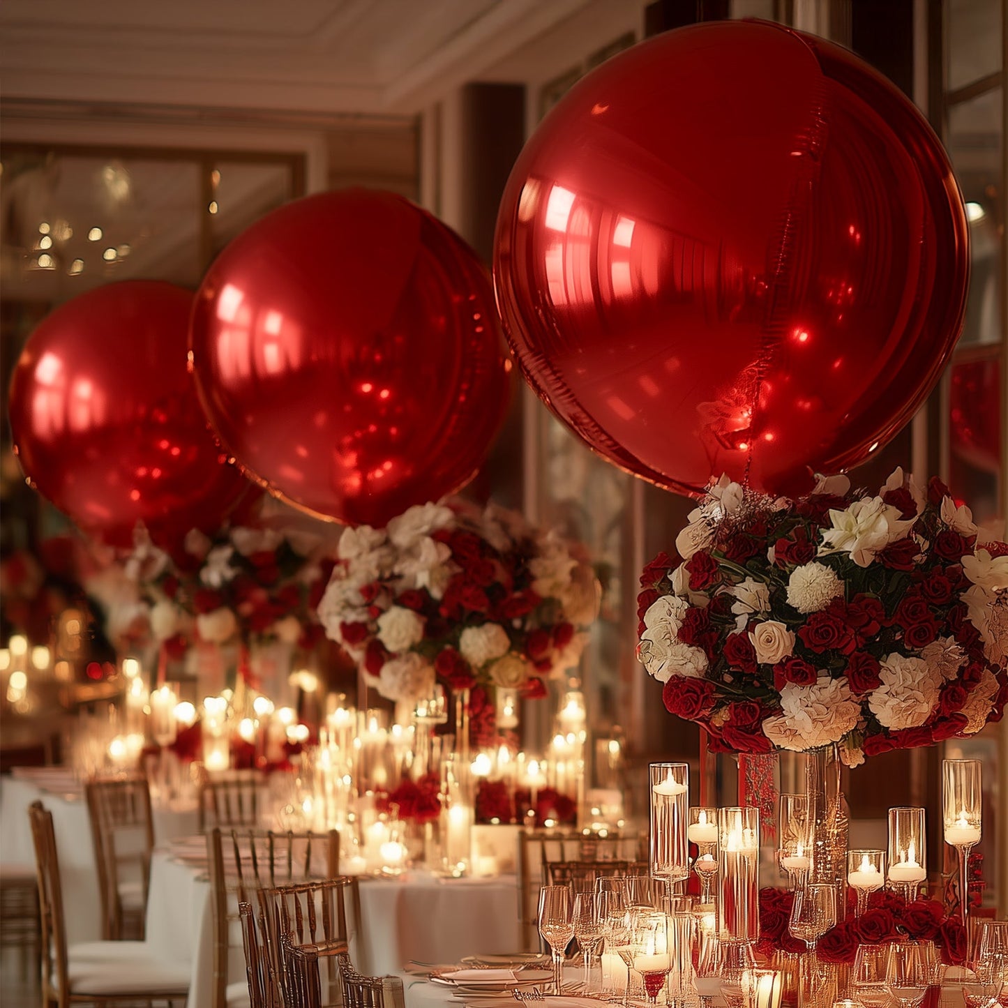 4-Pack Metallic Red Sphere Balloons, 39" Orbz Mylar Balloons Helium or Air-Filled Party Supplies