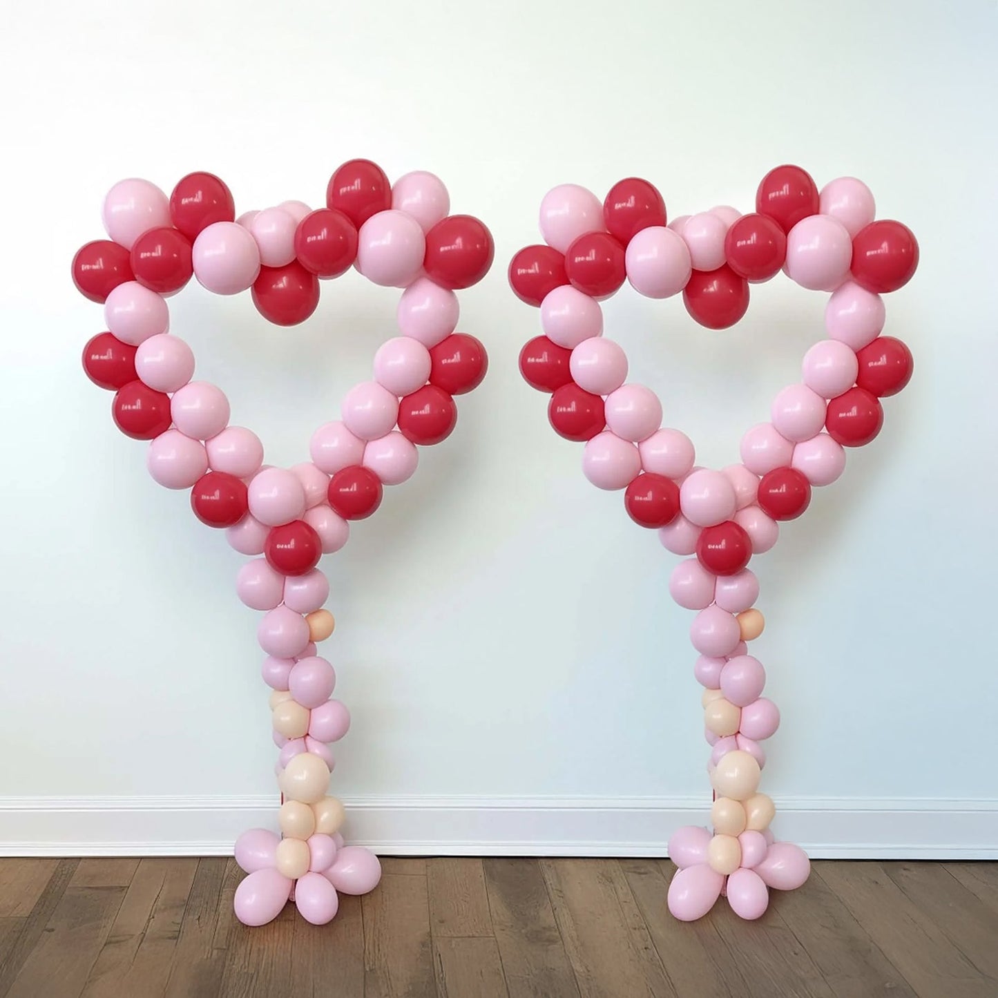 2 Pack White Heart Shaped Plastic Balloon Holder Column, 5ft Balloon Arch Stand Kit with Round Water Fillable Base