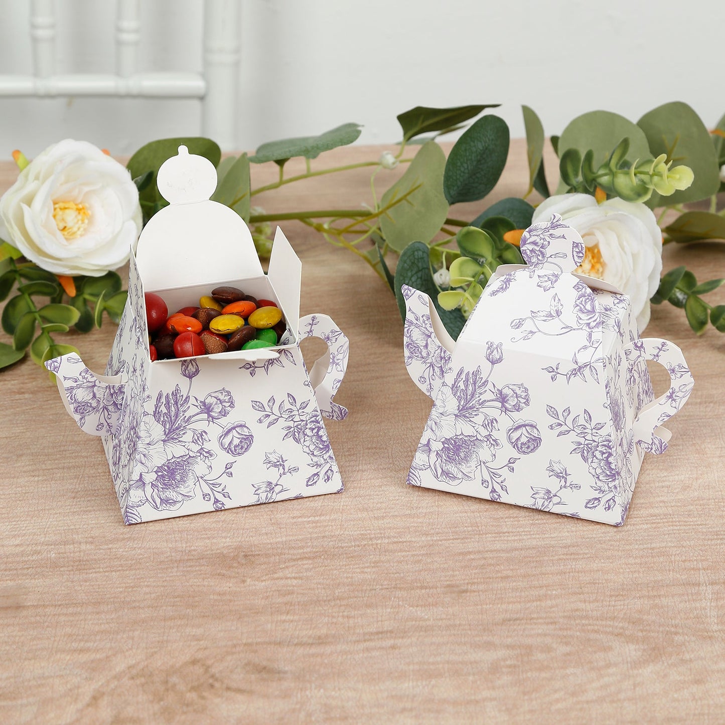 25 Pack 5"x4" Mini Teapot Favor Boxes â€“ White Lavender French Toile Design Gift Boxes
