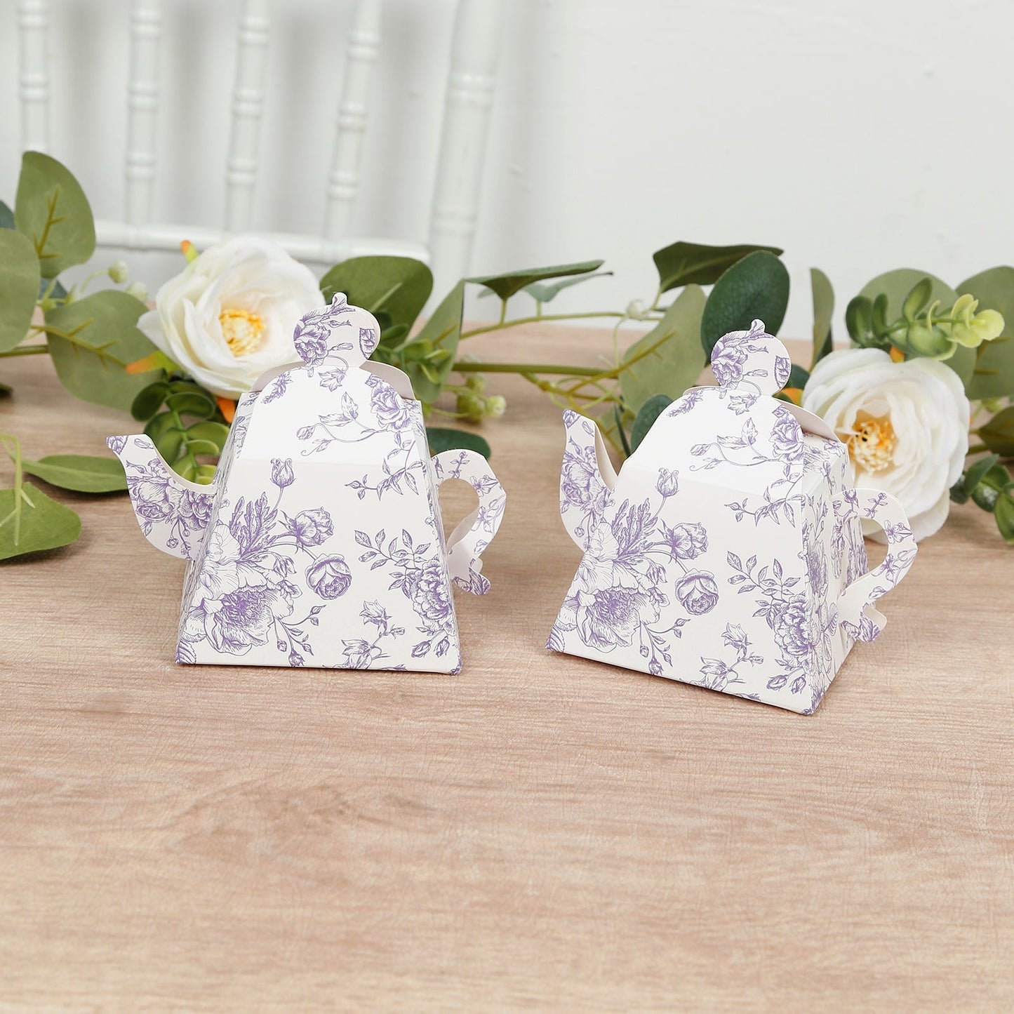 25 Pack 5"x4" Mini Teapot Favor Boxes â€“ White Lavender French Toile Design Gift Boxes