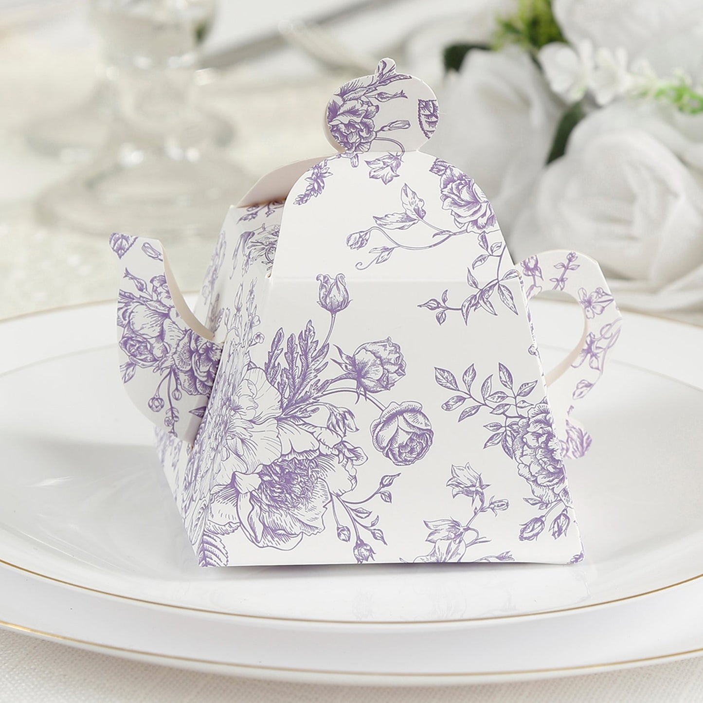 25 Pack 5"x4" Mini Teapot Favor Boxes â€“ White Lavender French Toile Design Gift Boxes