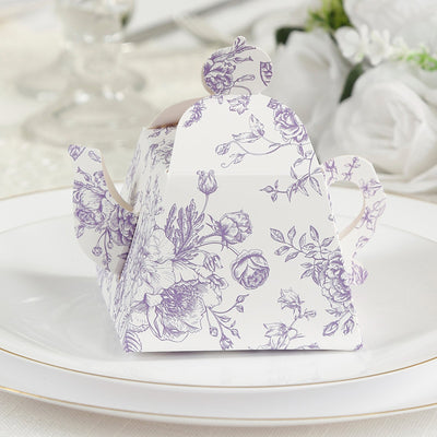 25 Pack 5"x4" Mini Teapot Favor Boxes â€“ White Lavender French Toile Design Gift Boxes
