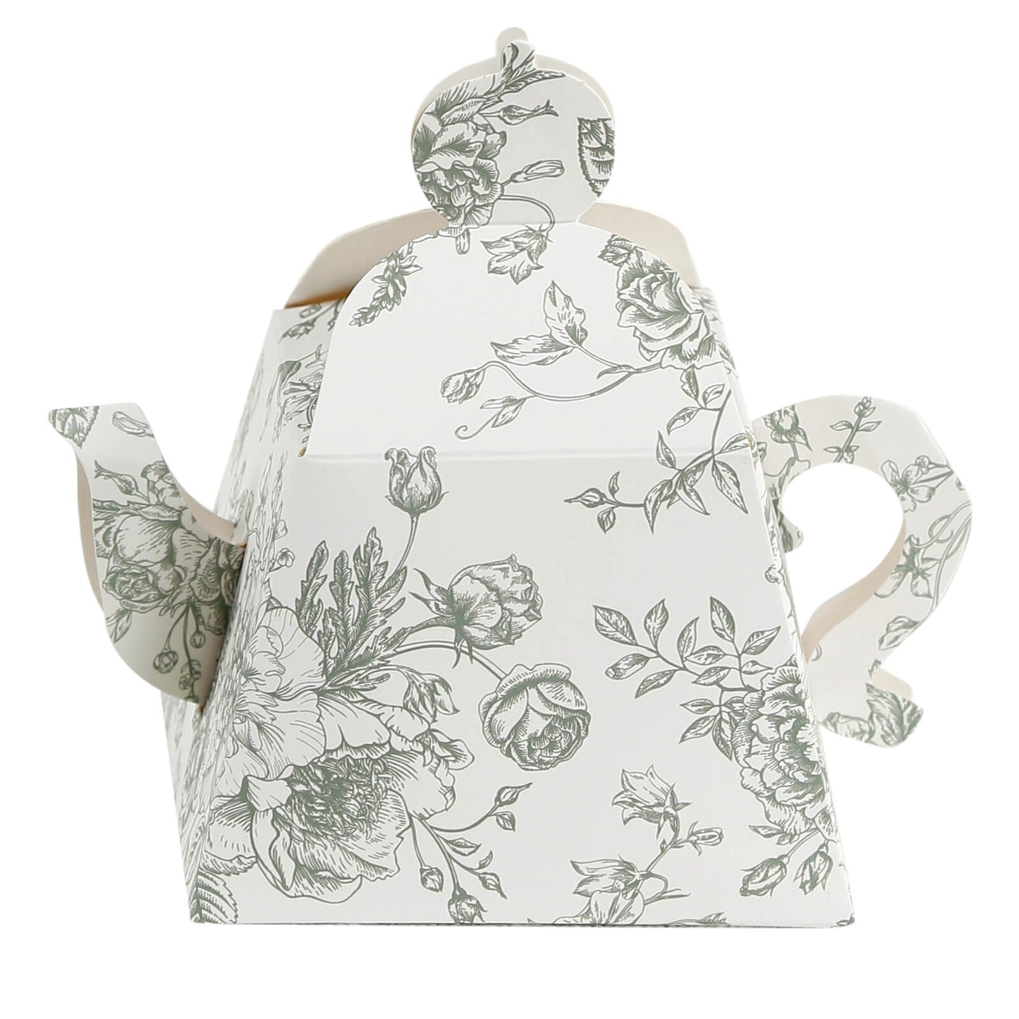 25 Pack 5"x4" Mini Teapot Favor Boxes â€“ White Sage Green French Toile Design Gift Boxes