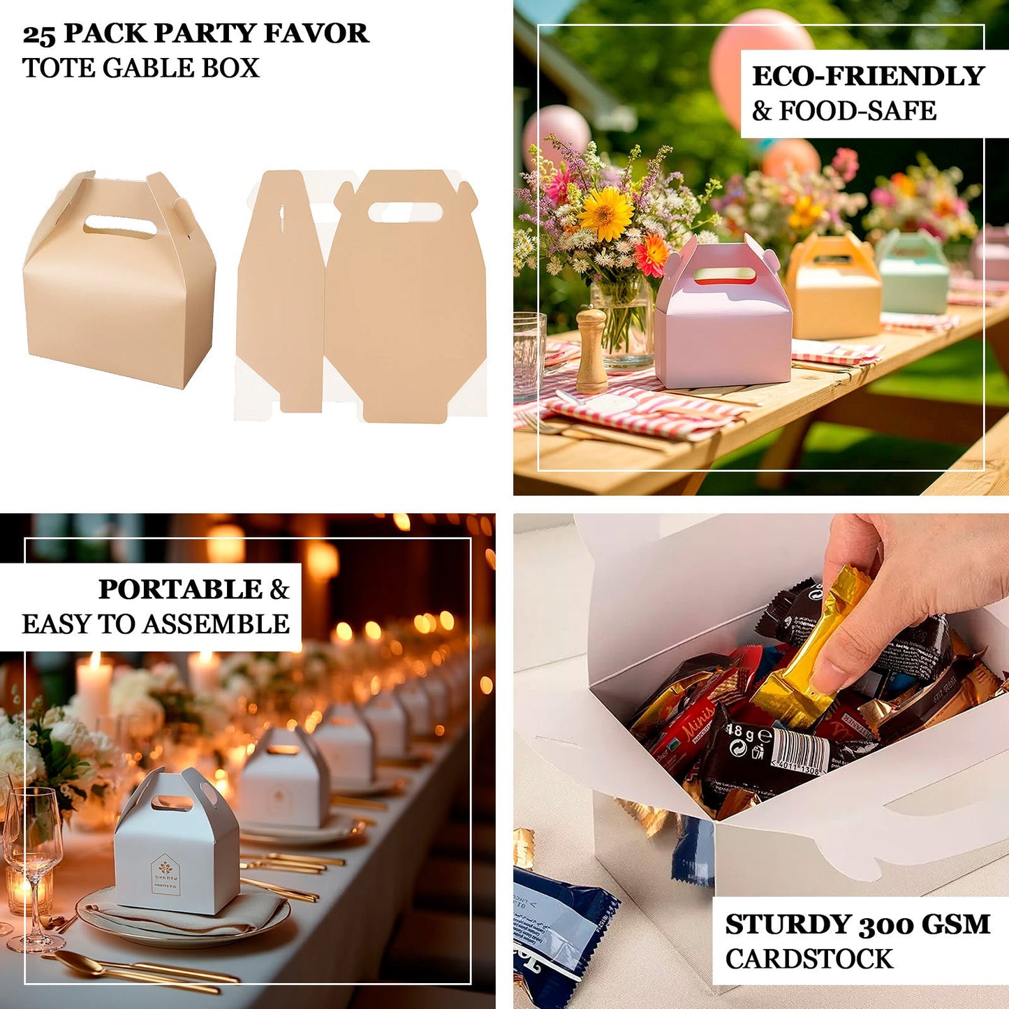 25 Pack Candy Gift Tote Gable Boxes, Matte Lavender Lilac Party Favor Treat Boxes - 6"x3.5"x7"