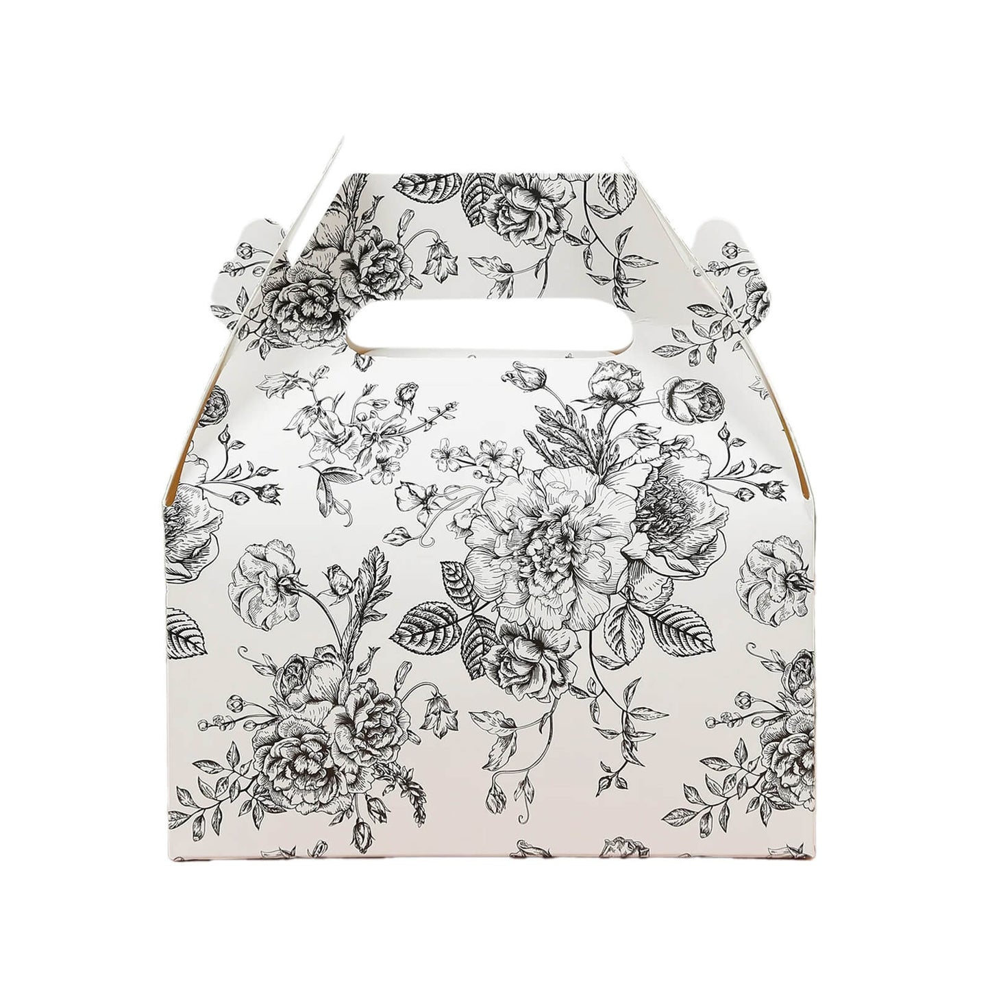 25 Pack Candy Treat Tote Boxes in French Toile Pattern - Matte Black and White Party Favor Gable Boxes, Cardstock Paper - 6"x3.5"x7"