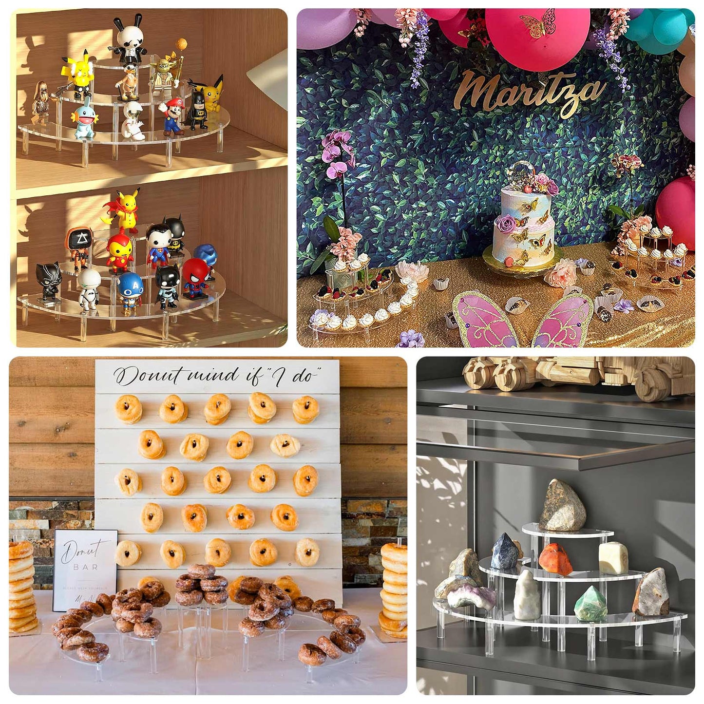 Set of 3 Acrylic Half-Moon Display Riser Stands â€“ 3-Tier Clear Dessert Pedestal for Cakes, Collectibles & Figurines - 7",13",18"