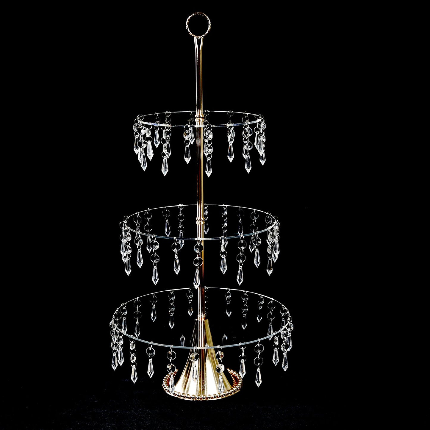 3-Tier Gold Cupcake Stand â€“ 2ft Acrylic and Metal Dessert Display Tower with Hanging Crystals