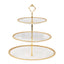 3-Tier Plastic Round Cupcake Tower Stand Clear - Versatile Dessert Display Tea Party Serving Platter with Gold Beaded Rim & Top Handle 14"