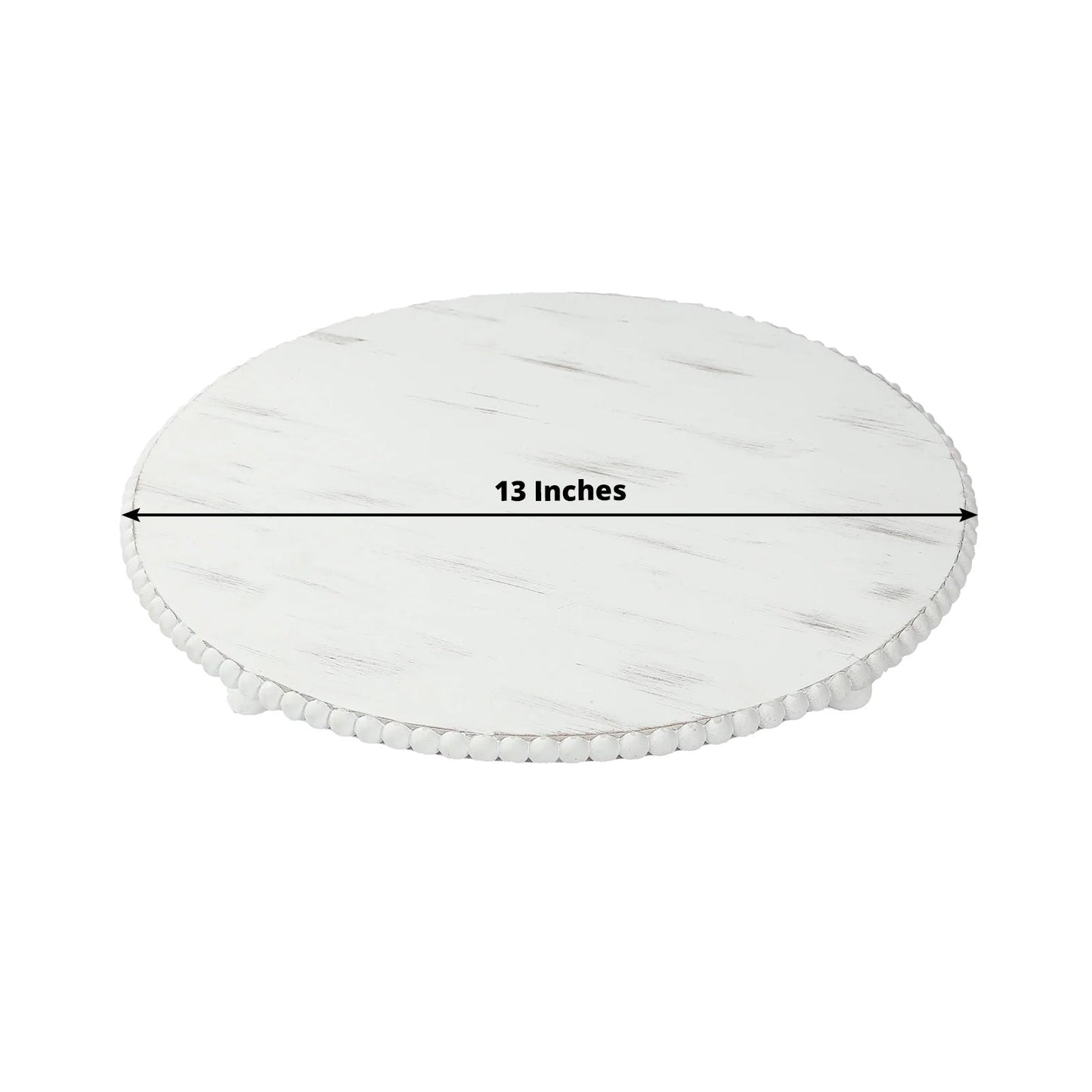 3-Pack 13" Rustic Wooden Charger Plates â€“ Antique White Beaded Risers for Centerpieces, Cakes