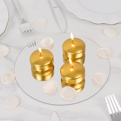 12 Pack 2" Metallic Gold Floating Candles â€“ Unscented Dripless Long-Lasting Disc Wax Candles for Weddings & Table DÃ©cor