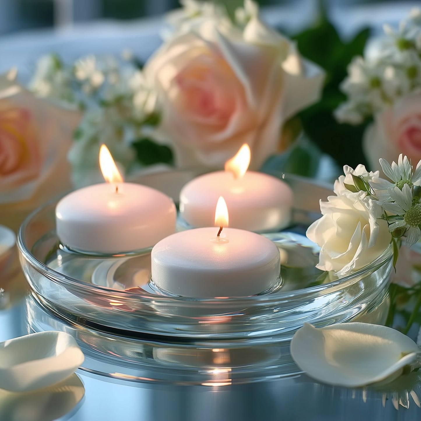 12 Pack 2" White Floating Candles â€“ Unscented Dripless Long-Lasting Disc Wax Candles for Weddings & Table DÃ©cor