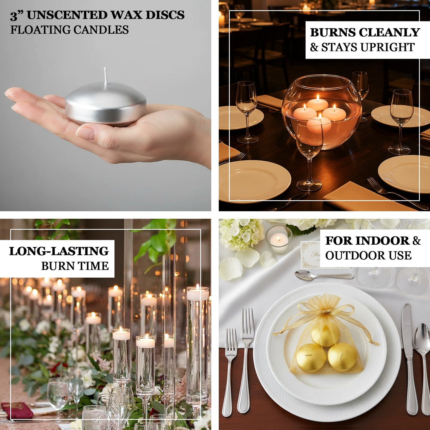 12 Pack 3" Beige Floating Candles, Unscented Dripless Wax Discs for Centerpieces