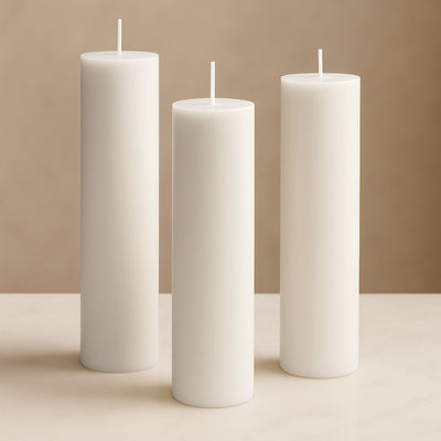 6-Pack Unscented Dripless Pillar Candles â€“ 3"x12" White Paraffin Wax with Smokeless Cotton Wicks, Clean & Long-Lasting 120-Hour Burn