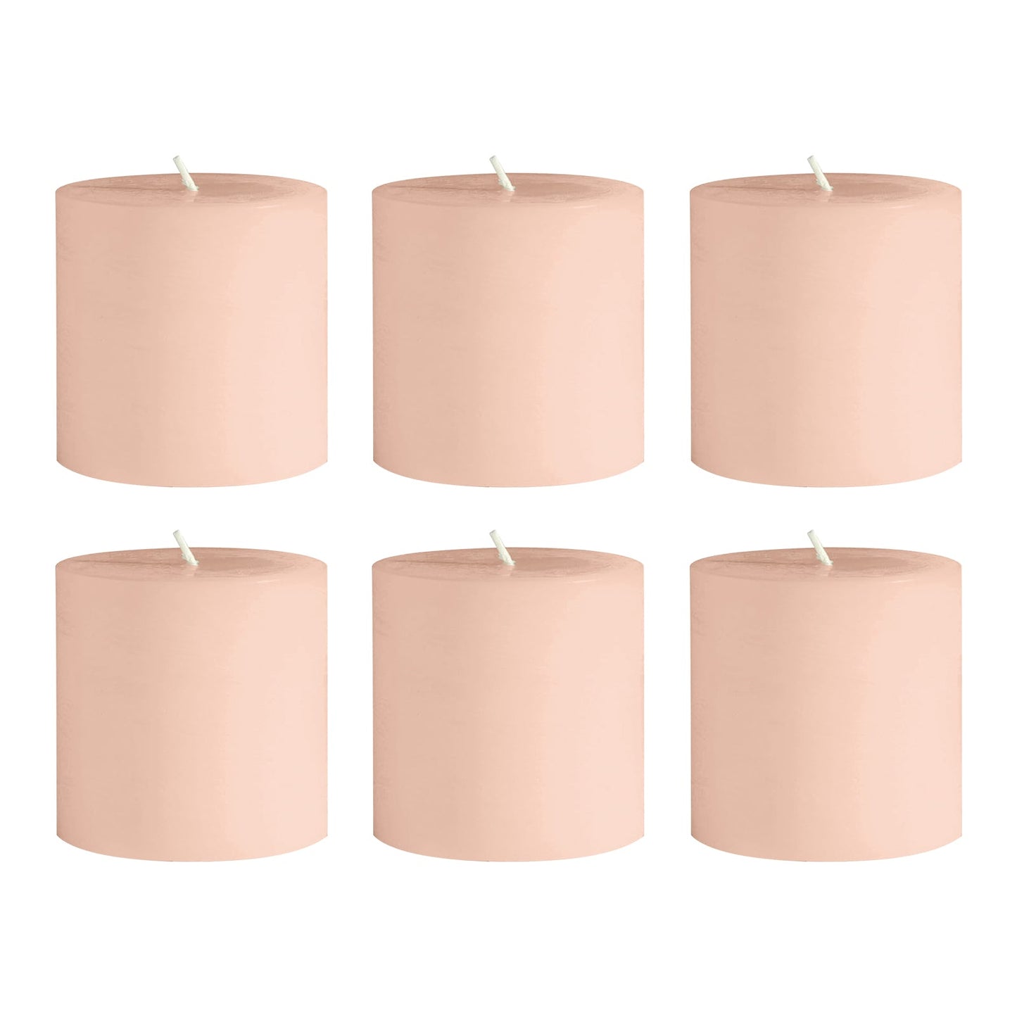 6-Pack Unscented Dripless Pillar Candles â€“ 3"x3" Blush Paraffin Wax with Smokeless Cotton Wicks, Clean & Long-Lasting 30-Hour Burn
