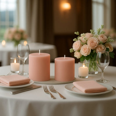 6-Pack Unscented Dripless Pillar Candles â€“ 3"x3" Blush Paraffin Wax with Smokeless Cotton Wicks, Clean & Long-Lasting 30-Hour Burn