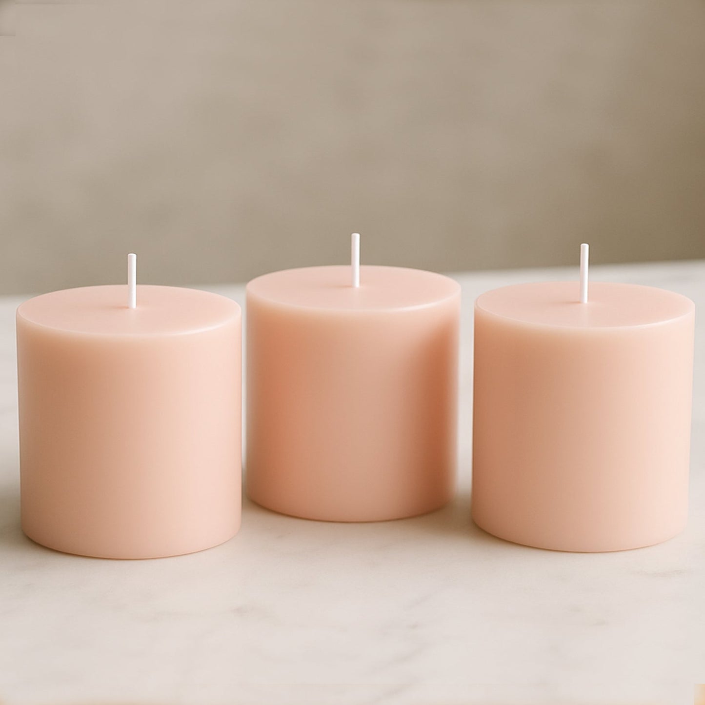 6-Pack Unscented Dripless Pillar Candles â€“ 3"x3" Blush Paraffin Wax with Smokeless Cotton Wicks, Clean & Long-Lasting 30-Hour Burn