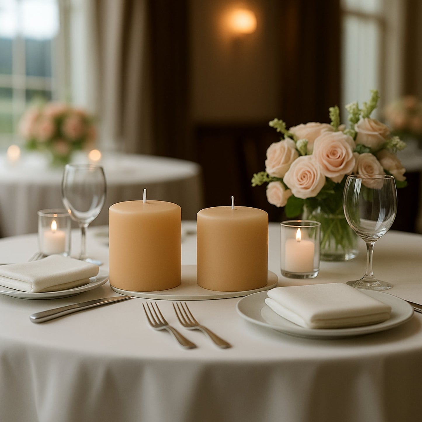 6-Pack Unscented Dripless Pillar Candles â€“ 3"x3" Beige Paraffin Wax with Smokeless Cotton Wicks, Clean & Long-Lasting 30-Hour Burn