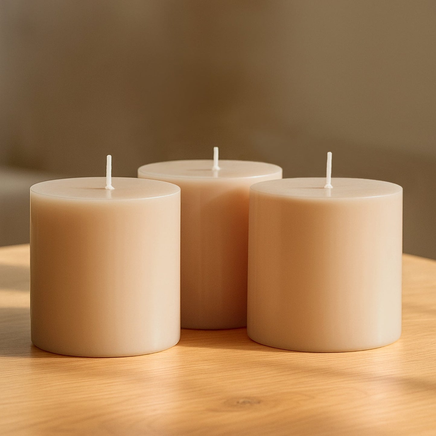 6-Pack Unscented Dripless Pillar Candles â€“ 3"x3" Beige Paraffin Wax with Smokeless Cotton Wicks, Clean & Long-Lasting 30-Hour Burn