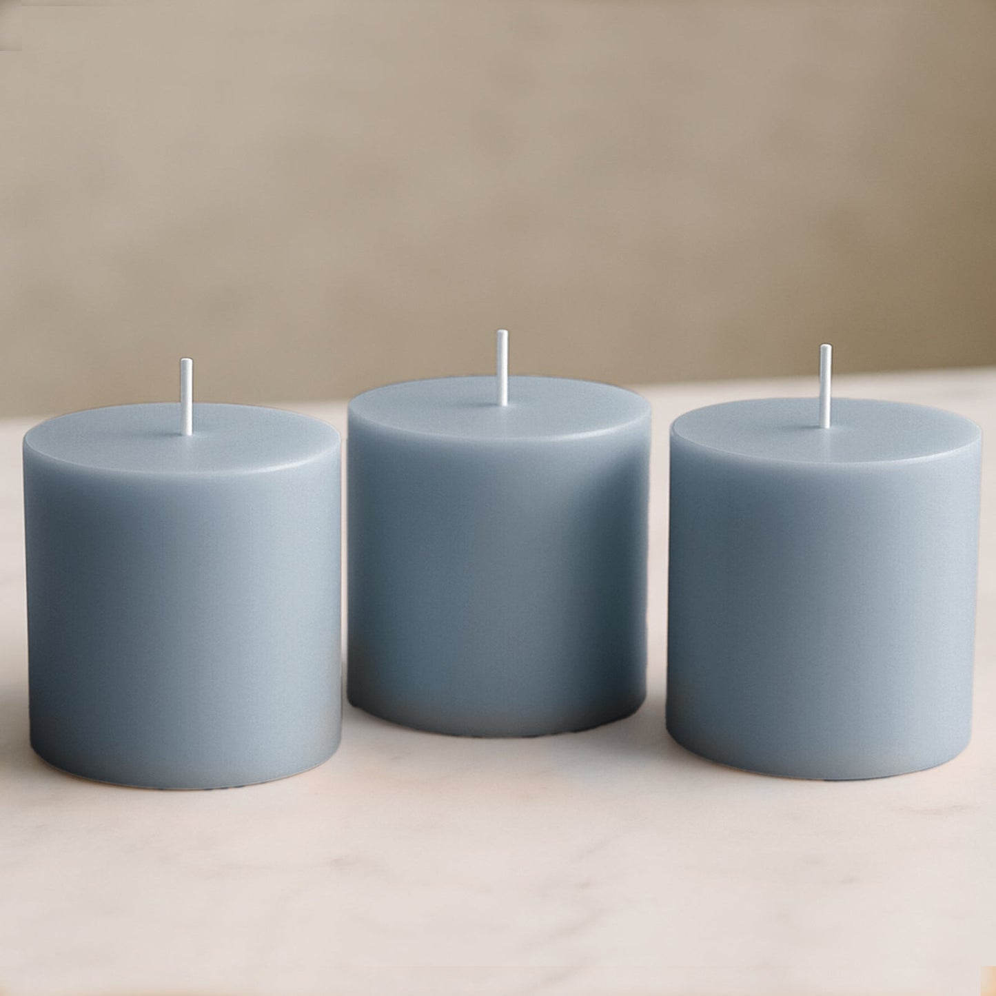 6-Pack Unscented Dripless Pillar Candles â€“ 3"x3" Dusty Blue Paraffin Wax with Smokeless Cotton Wicks, Clean & Long-Lasting 30-Hour Burn