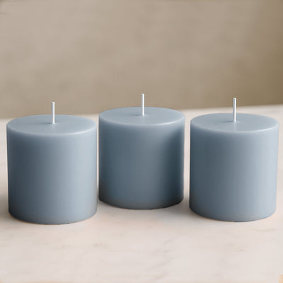 6-Pack Unscented Dripless Pillar Candles â€“ 3"x3" Dusty Blue Paraffin Wax with Smokeless Cotton Wicks, Clean & Long-Lasting 30-Hour Burn