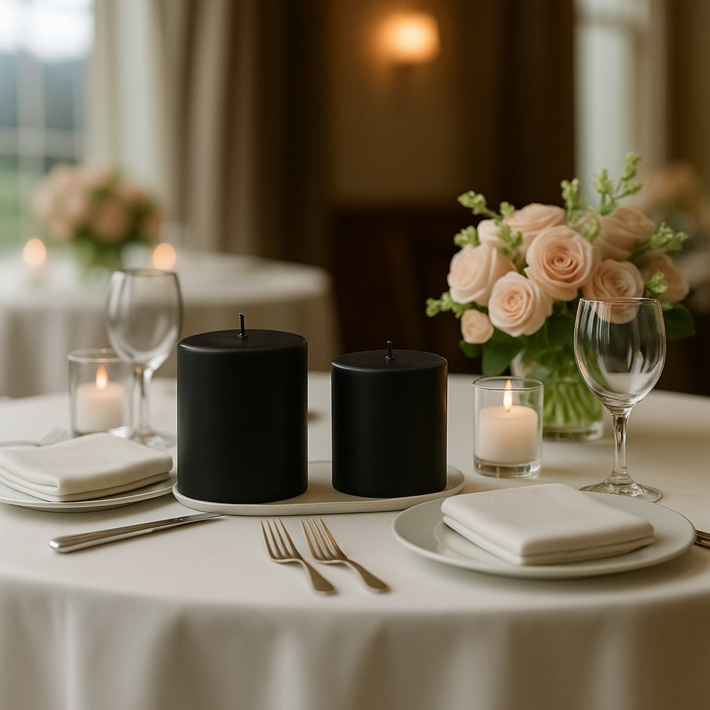 6-Pack Unscented Dripless Pillar Candles â€“ 3"x3" Black Paraffin Wax with Smokeless Cotton Wicks, Clean & Long-Lasting 30-Hour Burn