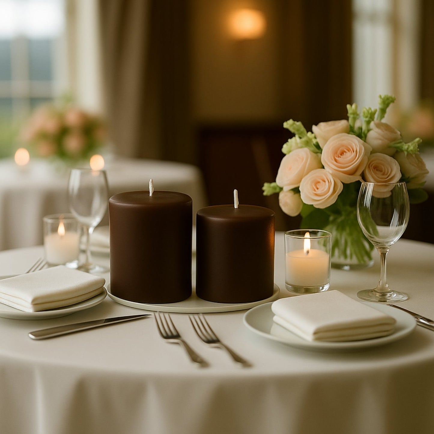 6-Pack Unscented Dripless Pillar Candles â€“ 3"x3" Cinnamon Brown Paraffin Wax with Smokeless Cotton Wicks, Clean & Long-Lasting 30-Hour Burn