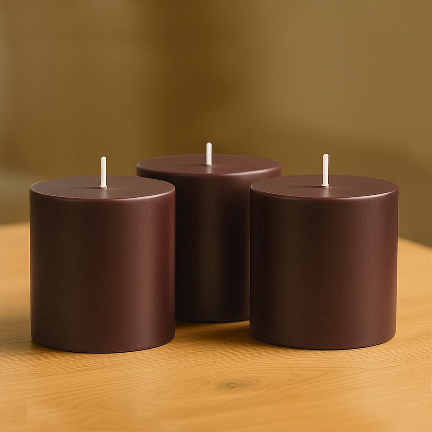 6-Pack Unscented Dripless Pillar Candles â€“ 3"x3" Cinnamon Brown Paraffin Wax with Smokeless Cotton Wicks, Clean & Long-Lasting 30-Hour Burn