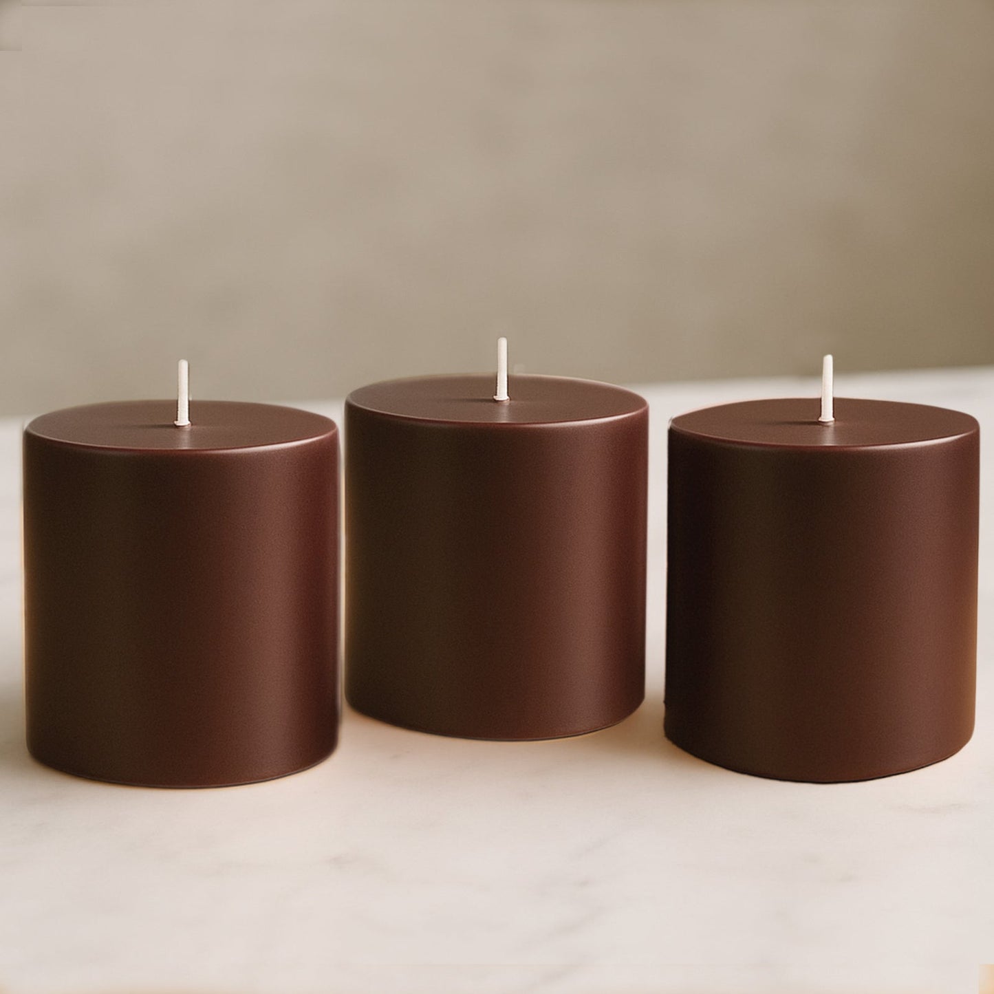 6-Pack Unscented Dripless Pillar Candles â€“ 3"x3" Cinnamon Brown Paraffin Wax with Smokeless Cotton Wicks, Clean & Long-Lasting 30-Hour Burn